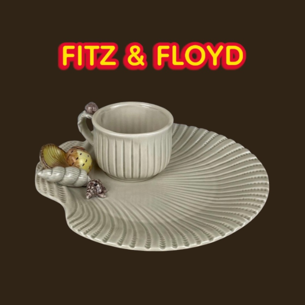 Vintage Fitz Floyd Coquille Snack Plate Cup Set ~ Sea Shell Plate ~ Fitz Floyd